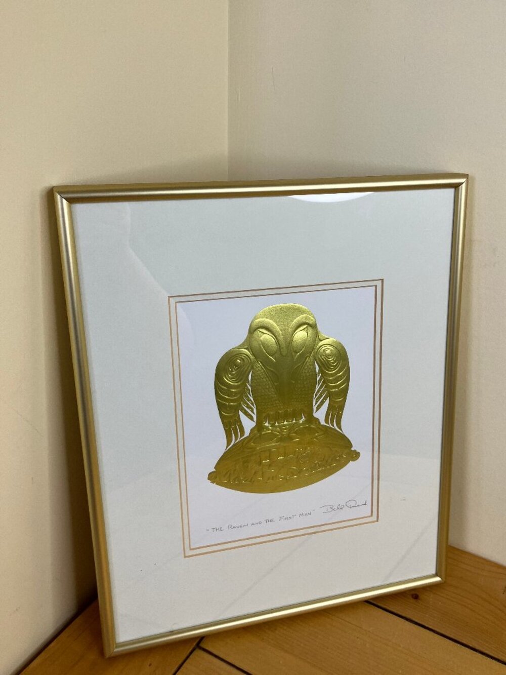 Bill Reid Embossed Gold Foil Art Print RAVEN AND THE FIRST MEN Framed 11x13.5"